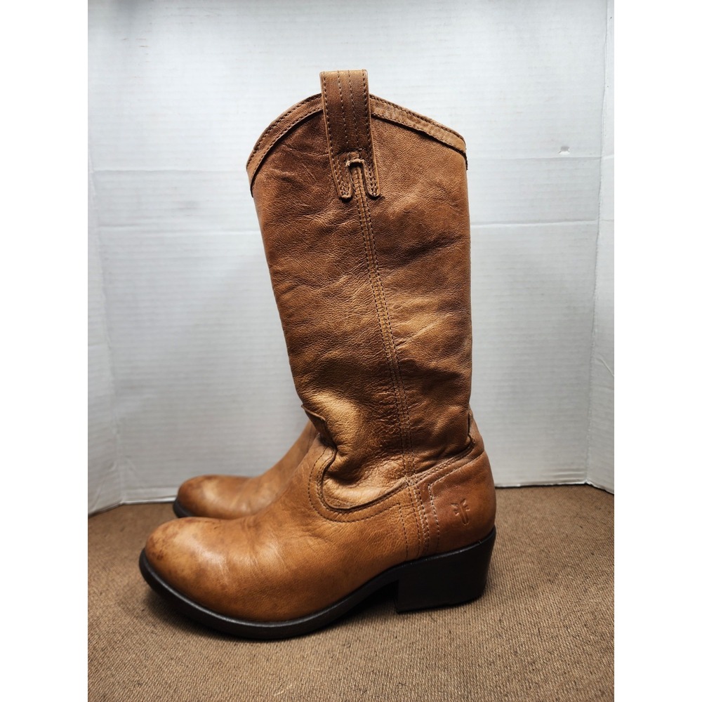 FRYE Melissa Pull-On Tall Riding Boot Cognac Brown Vintage Leather Size 5.5B